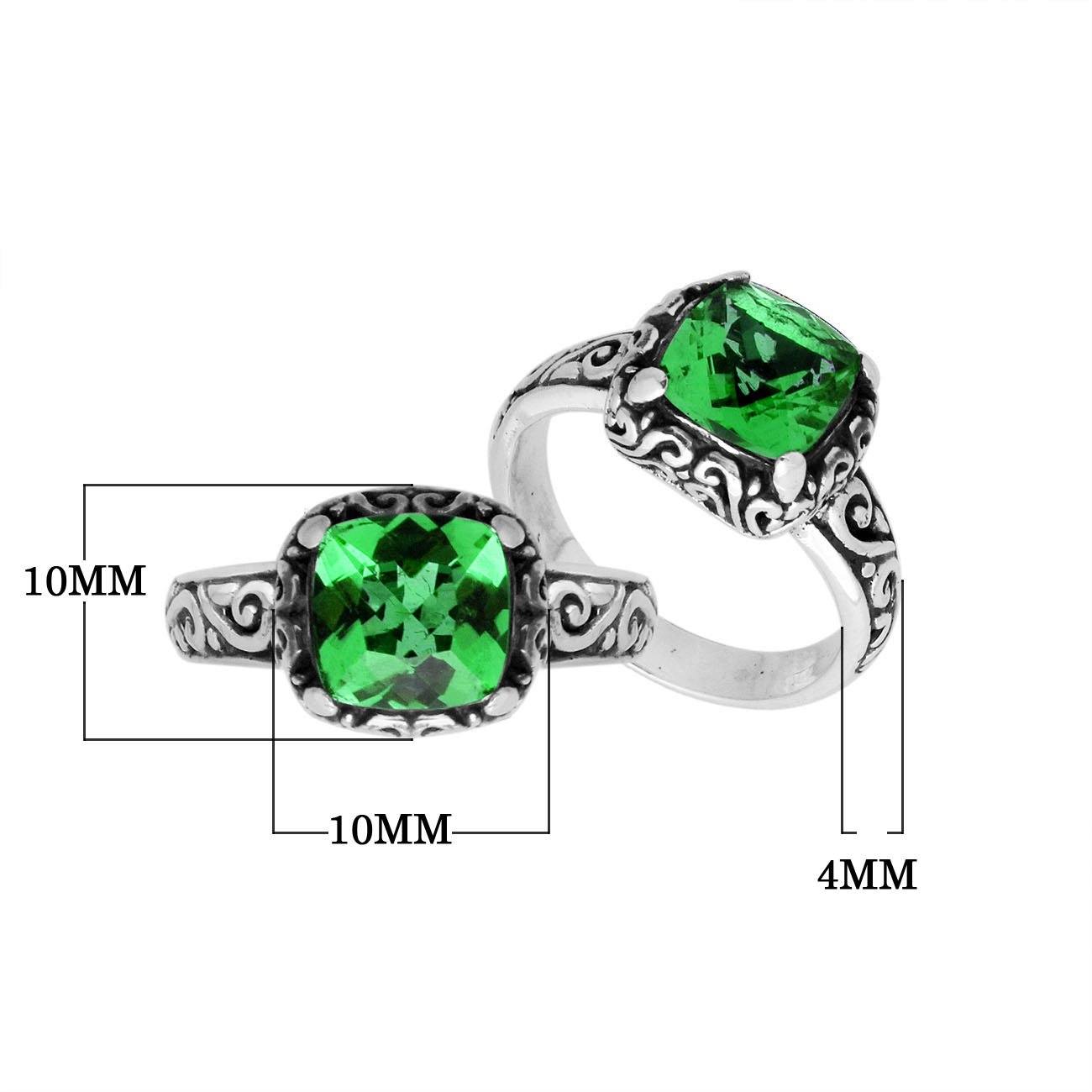 Wholesale Sterling Silver cushion-cut Green Quartz faceted women’s ring with Balinese scroll engraving