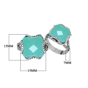 Wholesale Sterling Silver Green Chalcedony Quartz fancy cross-cut faceted women’s ring with bead edge and floral detailing