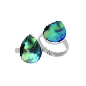 Sterling Silver pear shape ring with Abalone Shell and handcrafted Balinese polished design