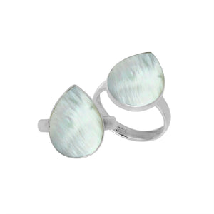 Sterling Silver pear-shaped ring with Mother of Pearl and handcrafted Balinese polished design