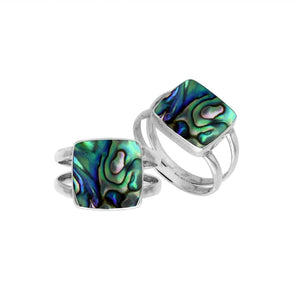Sterling Silver Handcrafted Bold Square Shape Designer Ring With Abalone Shell