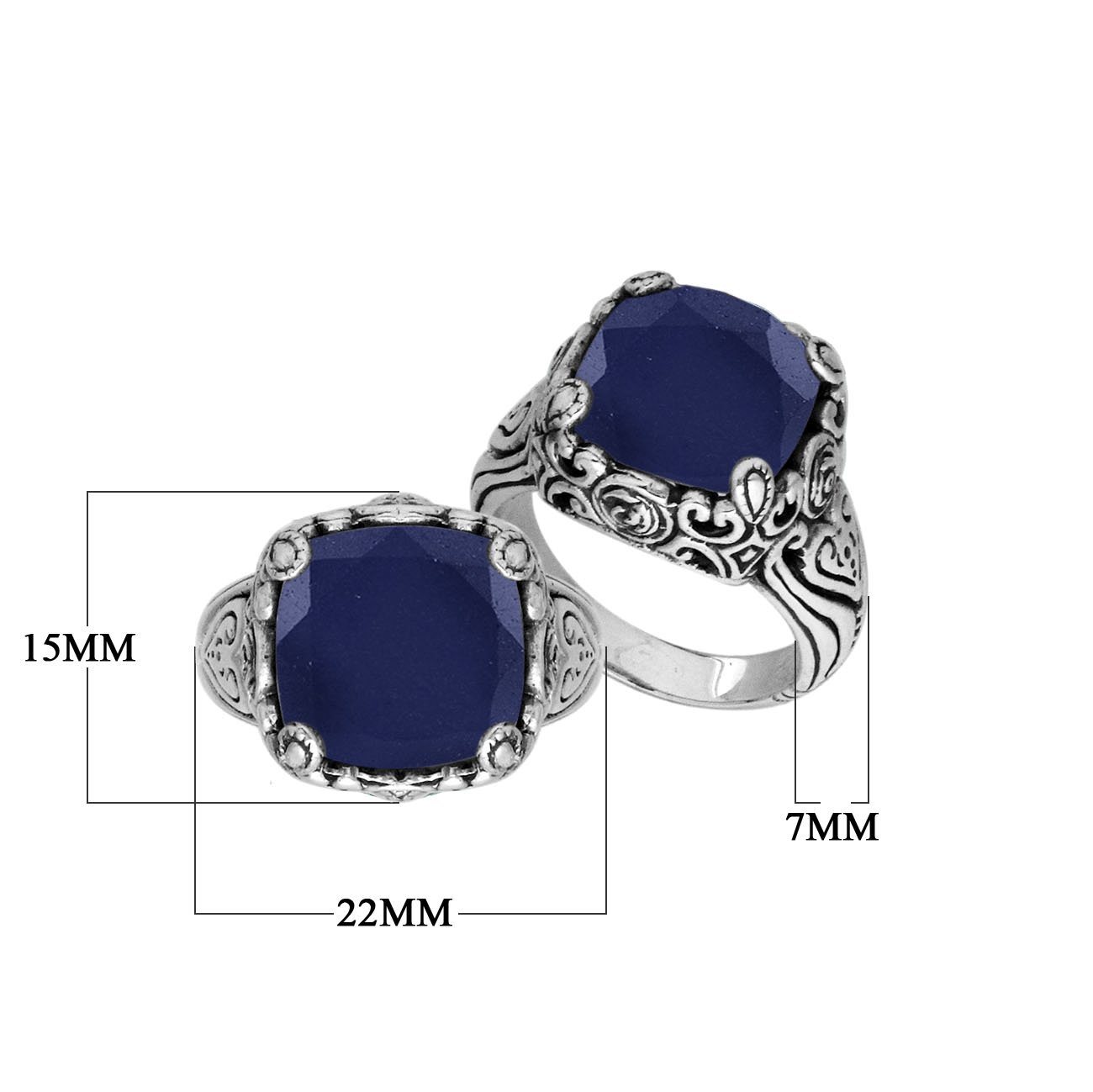 Sterling Silver ornate statement ring with Blue Sapphire and intricate Bali-inspired detailing.