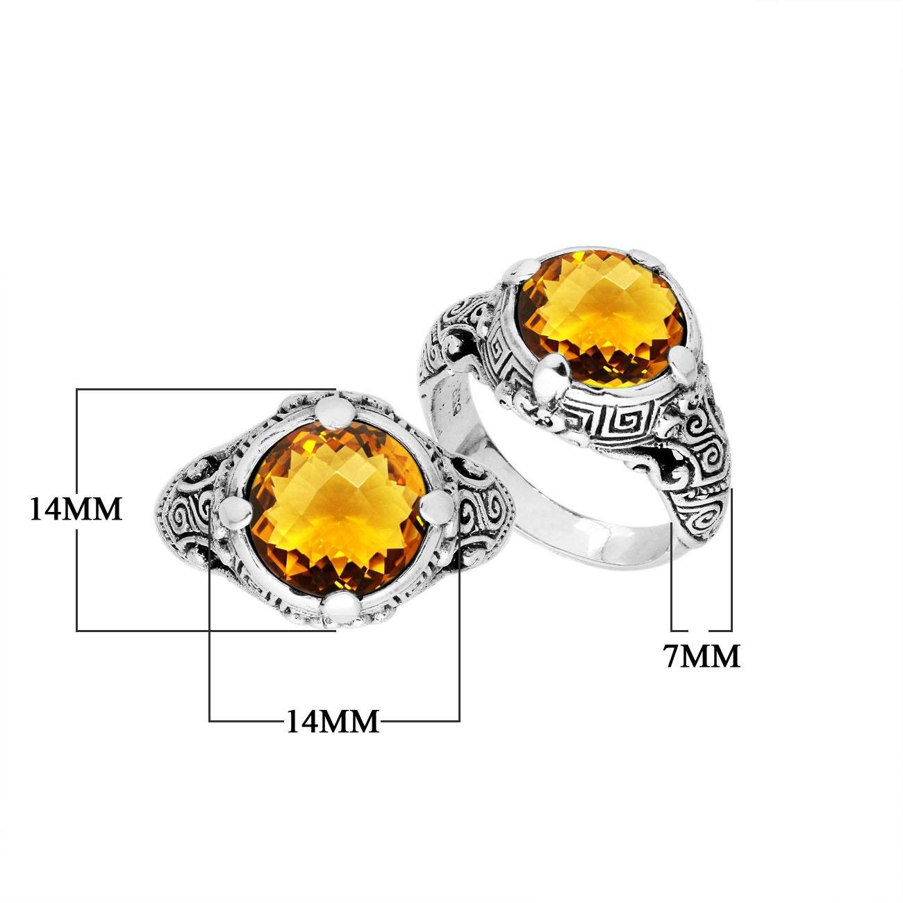 Sterling Silver ornate statement ring with Citrine Quartz and intricate Bali-style craftsmanship.