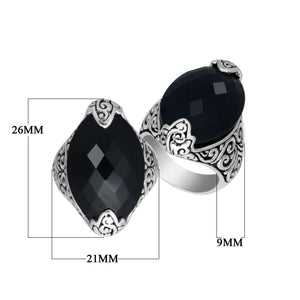 Sterling Silver Marquise Shape Statement Ring With Black Onyx In Balinese Design