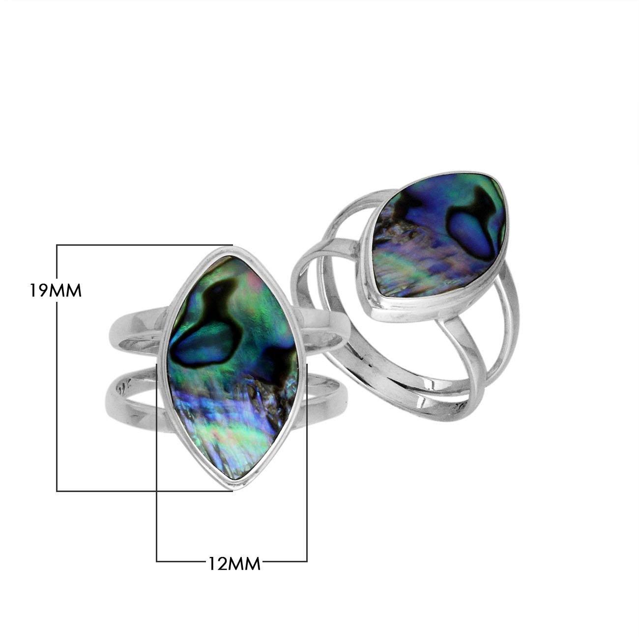 Sterling Silver Marquise Shape Statement Ring With Abalone Shell In Modern Balinese Design