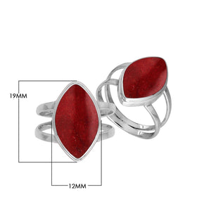 Sterling Silver Marquise Shape Statement Ring With Red Coral In Modern Balinese Design