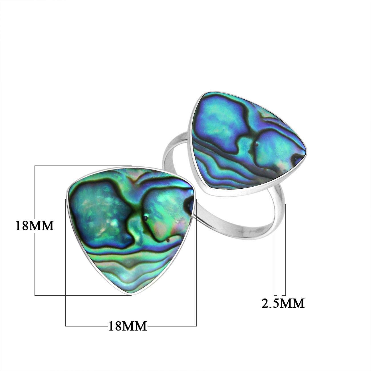 Sterling Silver Triangle Shape Statement Ring With Abalone Shell In Modern Balinese Design