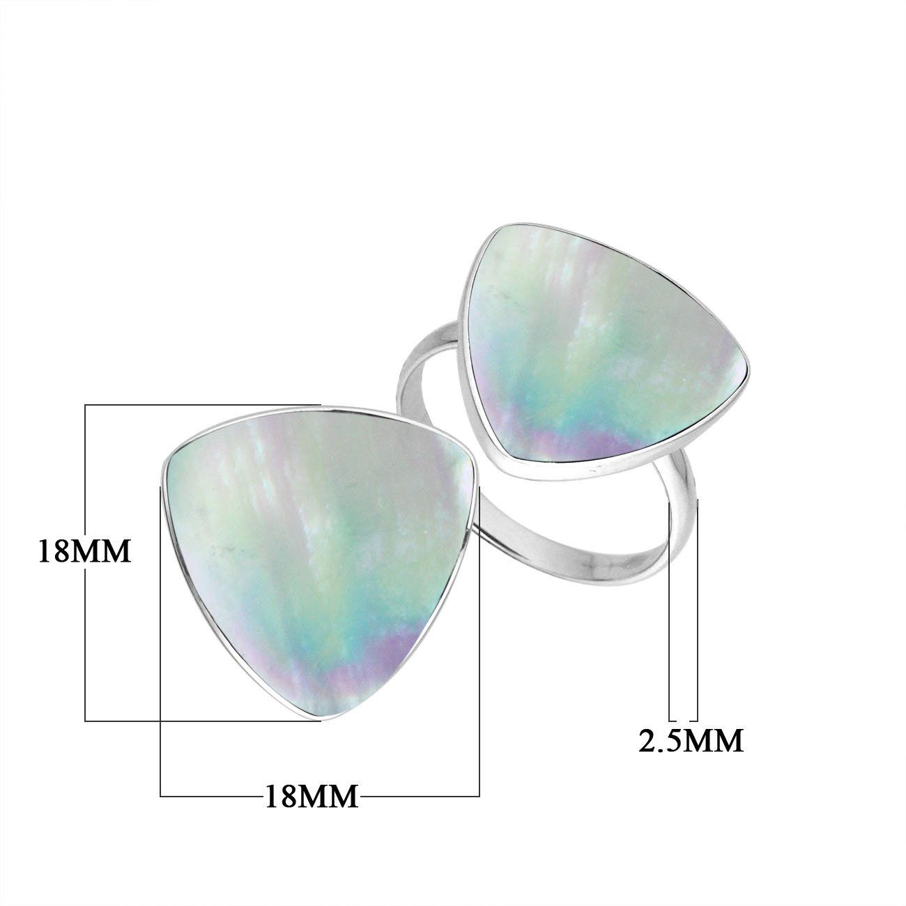 Sterling Silver Triangle Shape Statement Ring With Mother Of Pearl In Modern Balinese Design