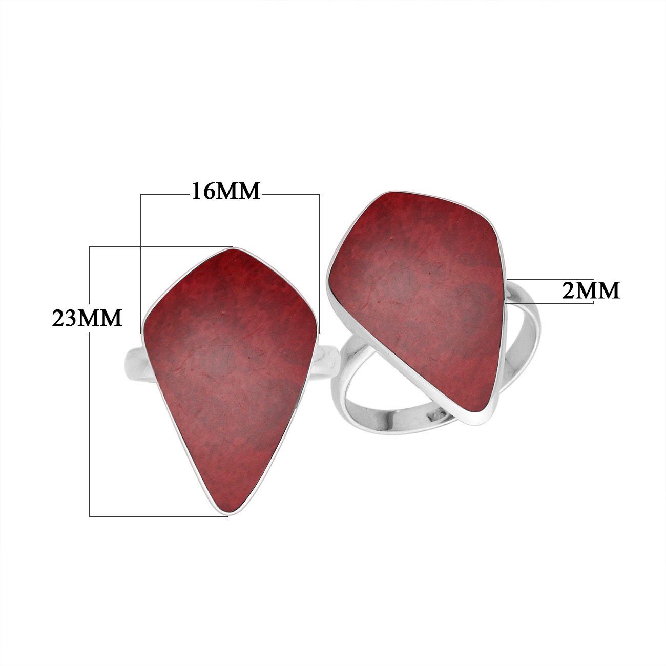 Sterling Silver Long Abstract Designer Statement Ring With Red Coral For Wholesale