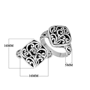 Sterling Silver Square Shape Balinese Designer Statement Ring With Oxidized Finish For Wholesale