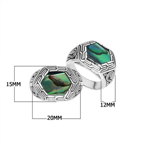 Sterling Silver Hexagon Shape Designer Statement Ring With Abalone Shell For Wholesale