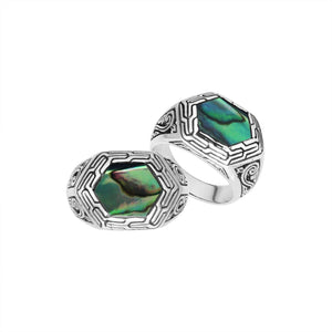 Sterling Silver Hexagon Shape Designer Statement Ring With Abalone Shell For Wholesale