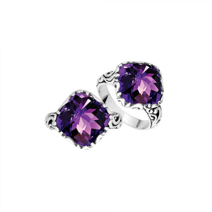 Sterling Silver Cushion Shape Designer Statement Ring With Amethyst Quartz For Wholesale