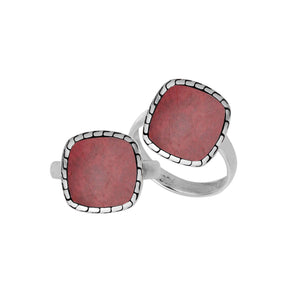 Sterling Silver Cushion Shape Designer Statement Ring With Red Coral For Wholesale