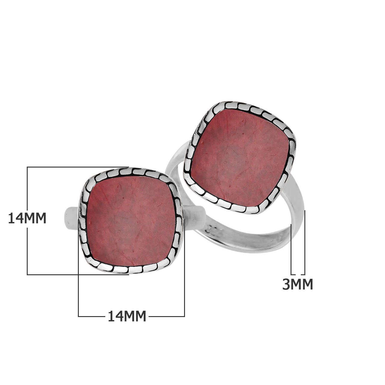 Sterling Silver Cushion Shape Designer Statement Ring With Red Coral For Wholesale