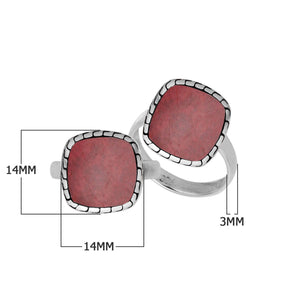 Sterling Silver Cushion Shape Designer Statement Ring With Red Coral For Wholesale