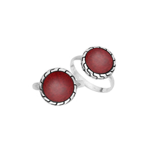 Sterling Silver Round Shape Designer Statement Ring With Red Coral For Wholesale