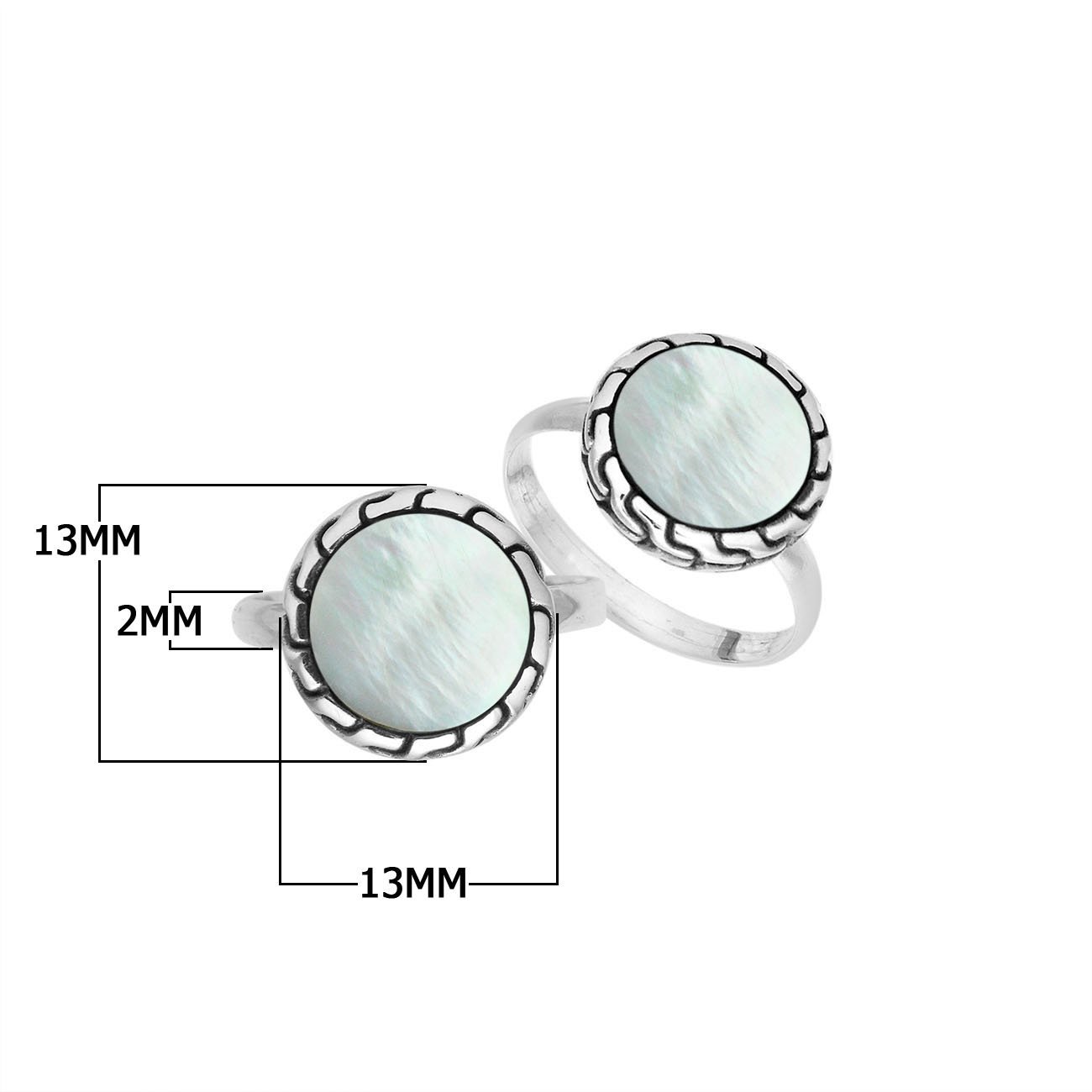 Sterling Silver Round Shape Designer Statement Ring With Mother Of Pearl For Wholesale
