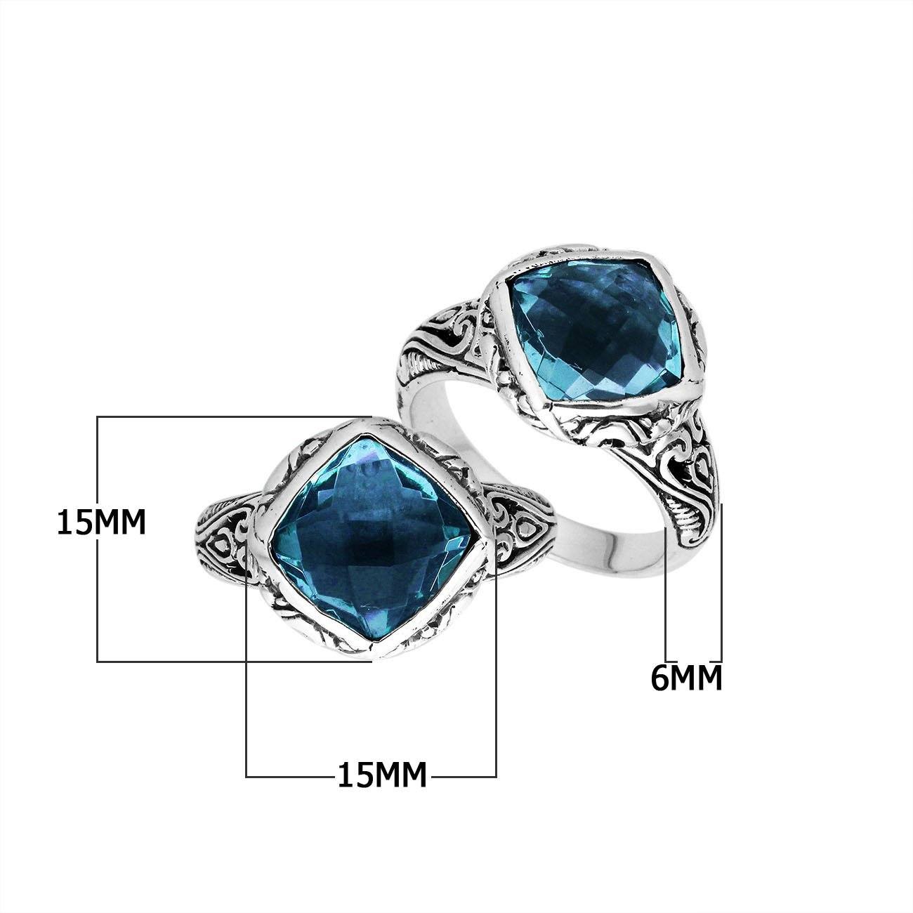Sterling Silver Cushion Shape Statement Ring With London Blue Topaz Quartz And Balinese Detailing
