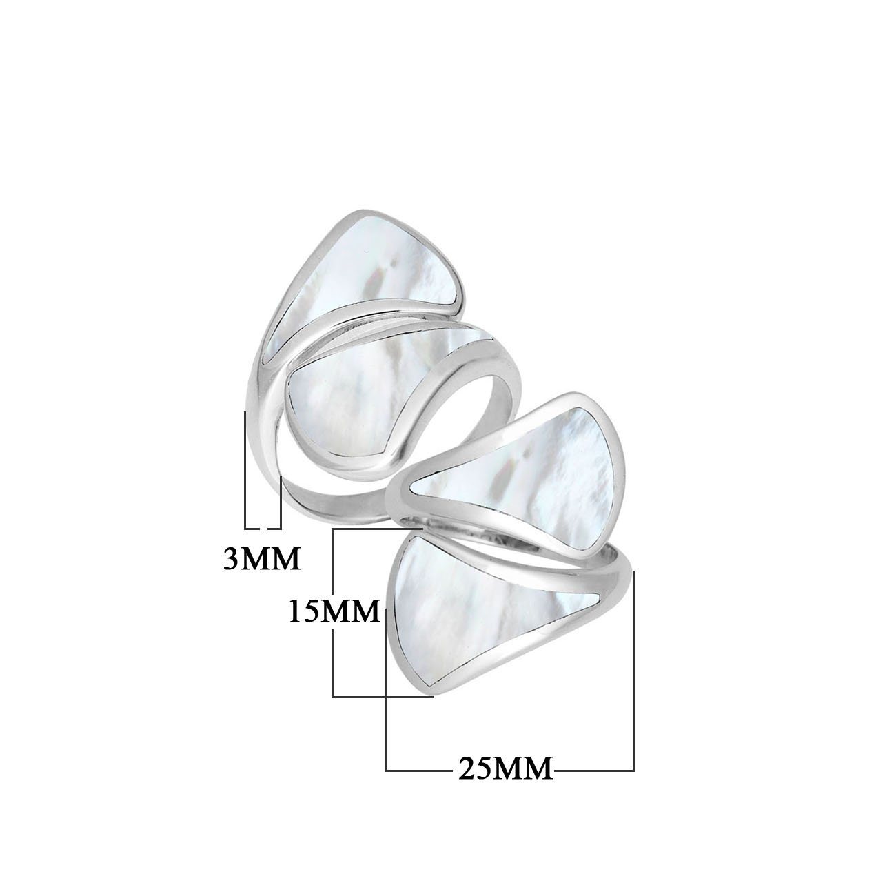 Sterling Silver Modern Open Shape Statement Ring With Mother Of Pearl