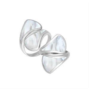 Sterling Silver Modern Open Shape Statement Ring With Mother Of Pearl
