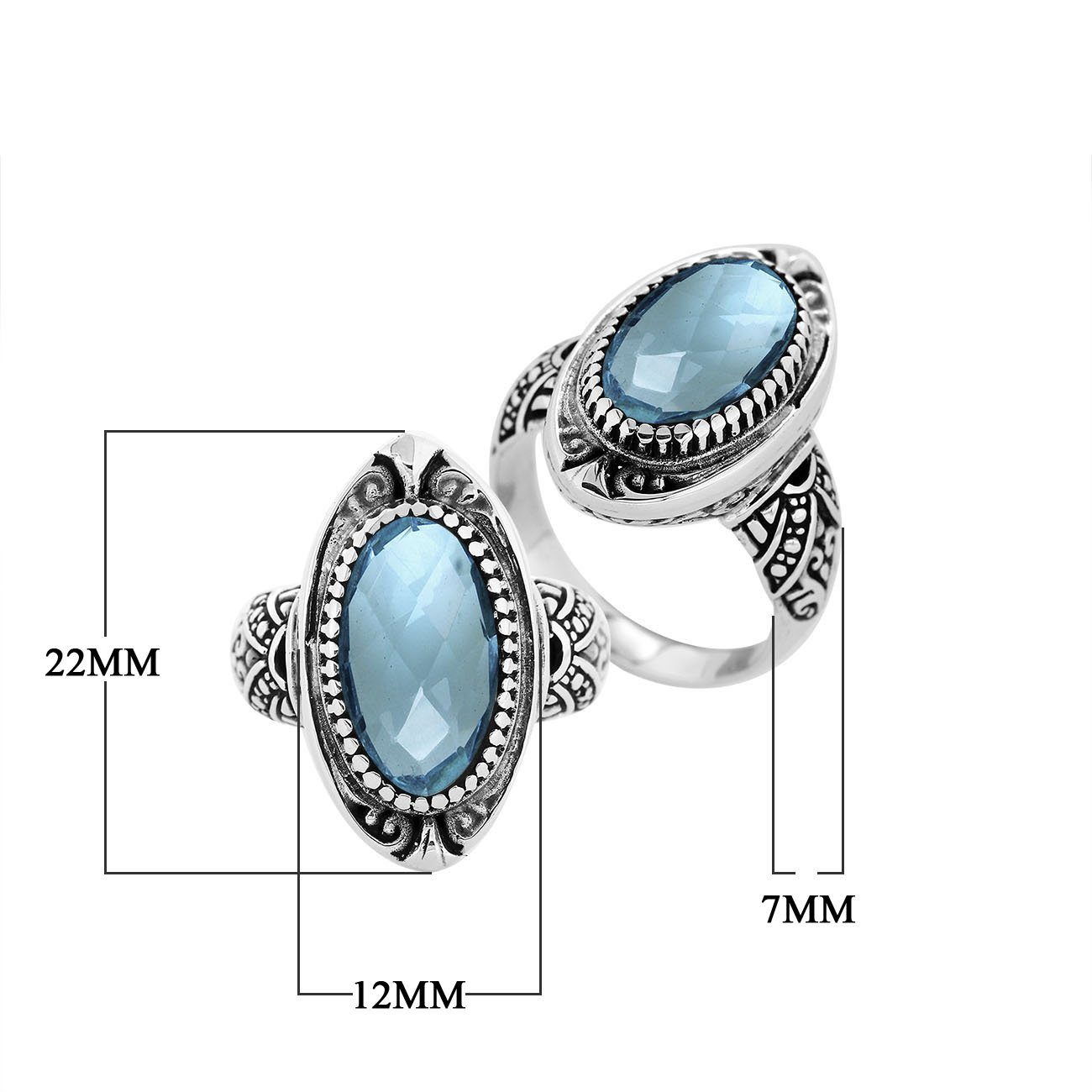 Sterling Silver Oval Shape Balinese Statement Ring With Blue Topaz Quartz