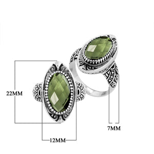 Sterling Silver Oval Shape Balinese Statement Ring With Green Amethyst Quartz