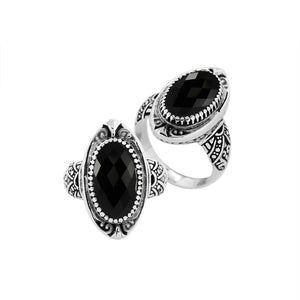 Sterling silver Balinese design oval shape ring with Black Onyx stone