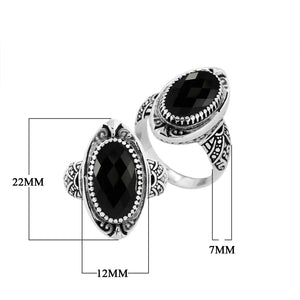 Sterling silver Balinese design oval shape ring with Black Onyx stone