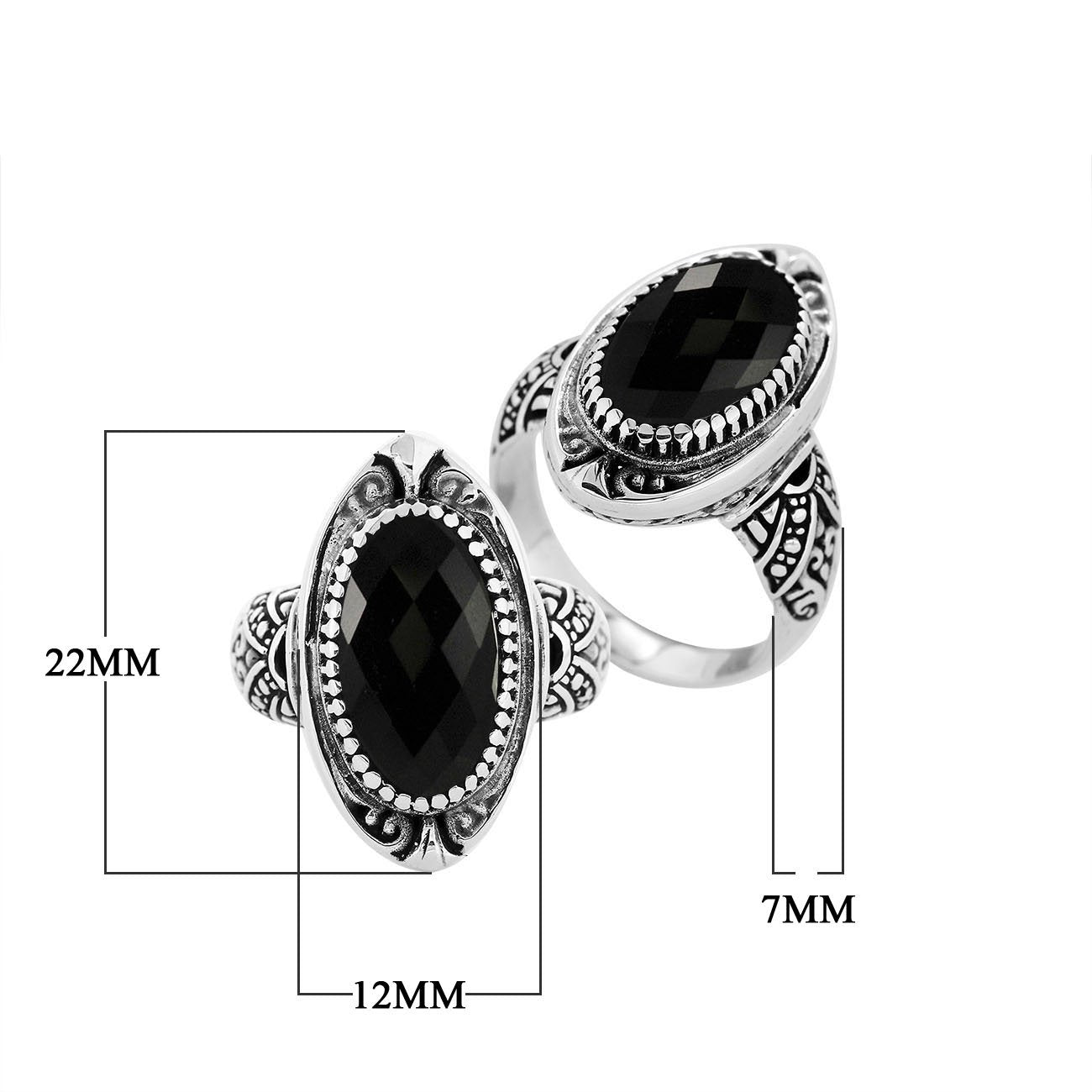 Sterling silver Balinese design oval shape ring with Black Onyx stone