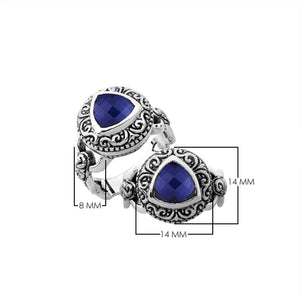 Sterling silver Balinese design ring with triangle shape Sapphire stone