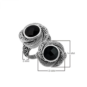 Sterling silver Balinese design ring with round shape Black Onyx stone