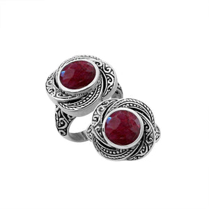 Sterling silver Balinese design ring with round shape Ruby stone