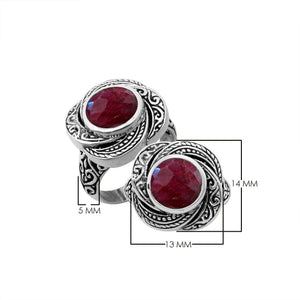 Sterling silver Balinese design ring with round shape Ruby stone