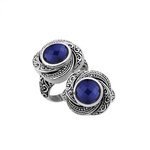 Sterling silver Balinese design ring with round shape Sapphire stone