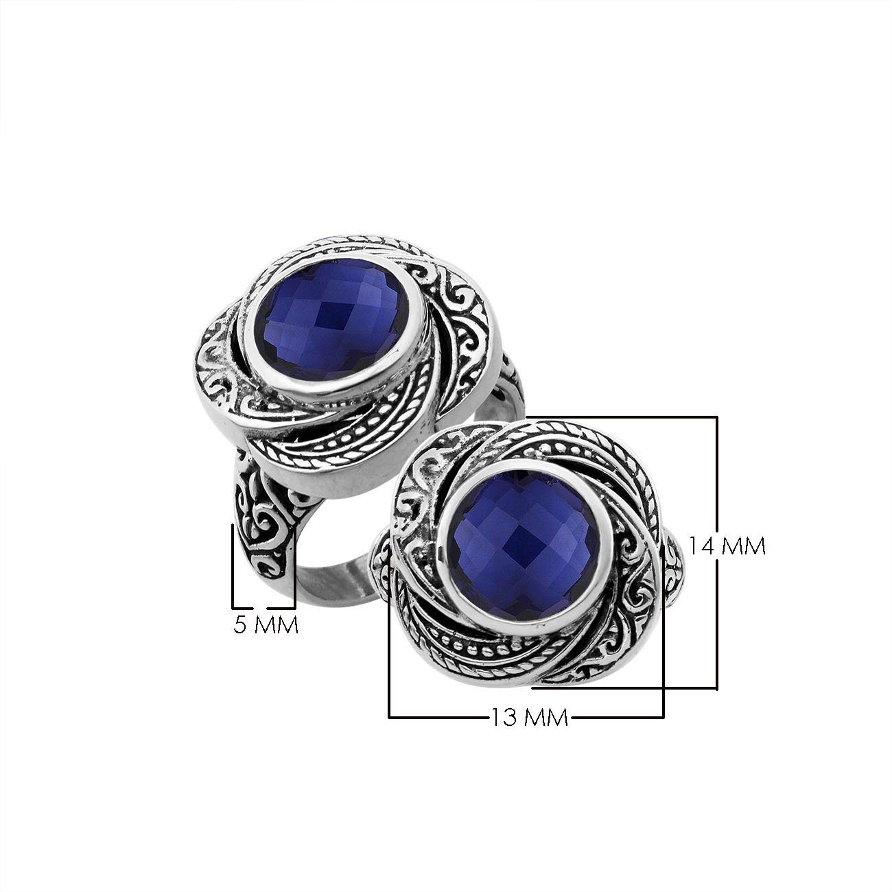 Sterling silver Balinese design ring with round shape Sapphire stone