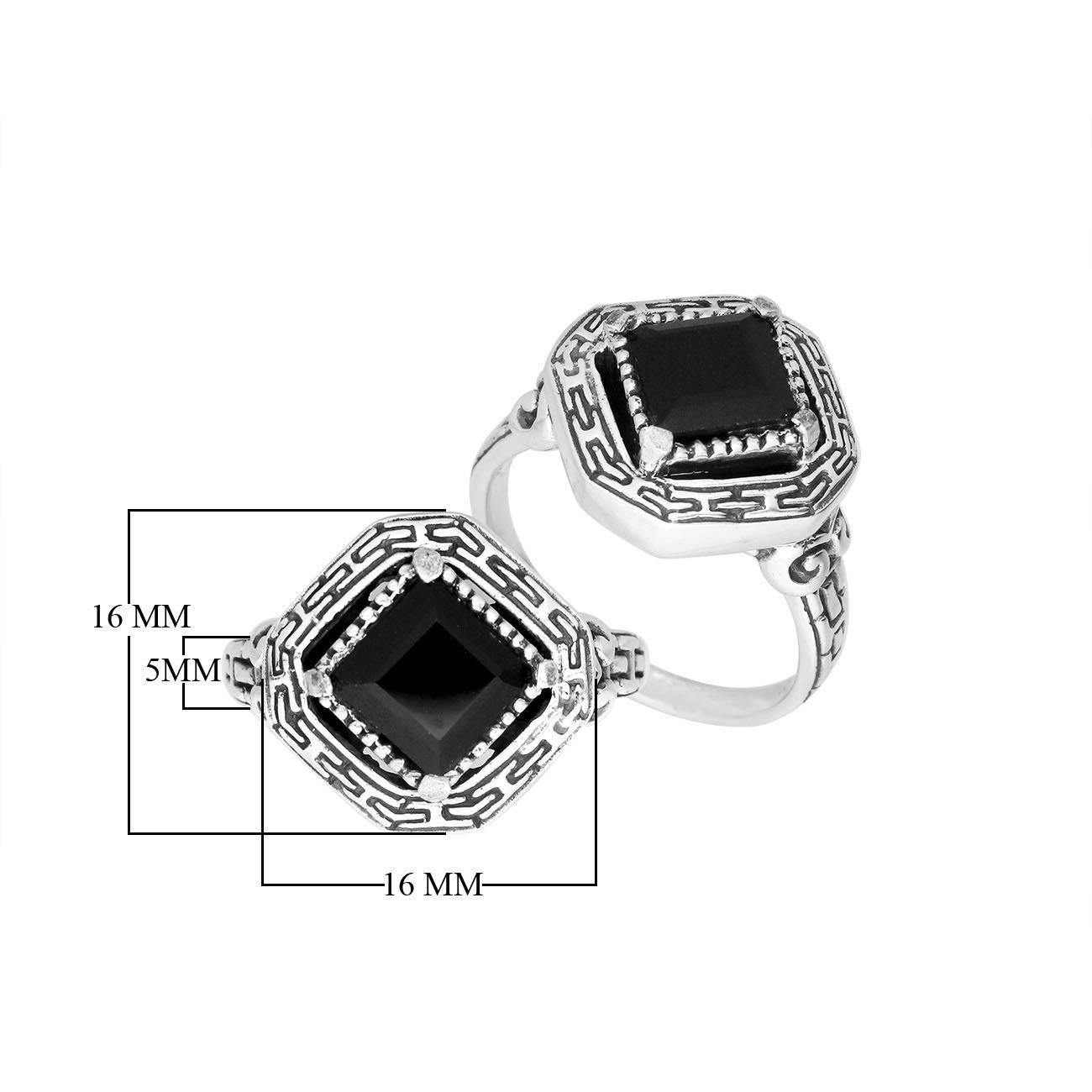 Sterling silver Balinese design ring with square shape Black Onyx stone