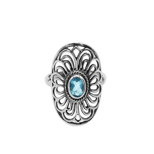 Sterling Silver Oval Shape Ring With Blue Topaz Quartz In Balinese Designer Style