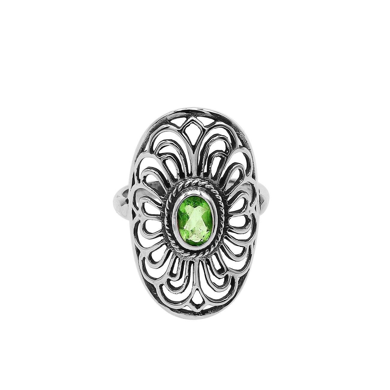 Sterling Silver Oval Shape Ring With Peridot Quartz In Balinese Designer Style