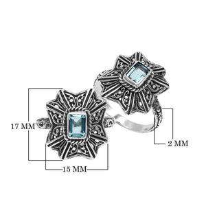Sterling Silver Designer Ring With Blue Topaz Quartz In Balinese Style