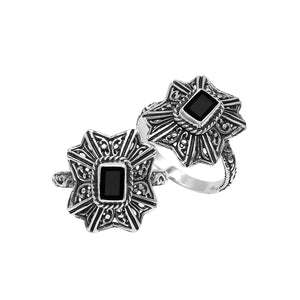 Sterling Silver Black Onyx Ring In Traditional Balinese Designer Pattern