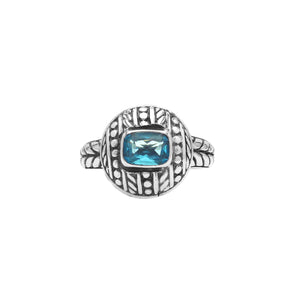 Blue Topaz Quartz Sterling Silver Balinese Engraved Ring For Wholesale Buyers
