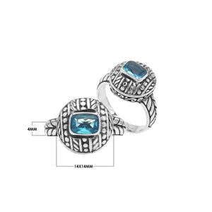 Blue Topaz Quartz Sterling Silver Balinese Engraved Ring For Wholesale Buyers