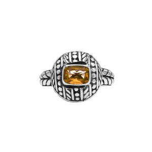 Sterling Silver Balinese Pattern Ring With Citrine Quartz For Wholesale