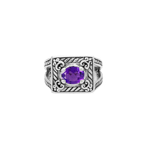 Sterling Silver Balinese Rectangular Ring With Amethyst Quartz For Wholesale