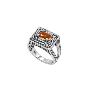 Sterling Silver Balinese Rectangular Ring With Citrine Quartz For Wholesale