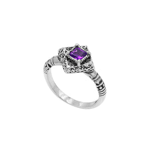Sterling Silver Balinese Diamond Shape Ring With Amethyst Quartz For Wholesale