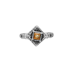 Sterling Silver Balinese Diamond Shape Ring With Citrine Quartz For Wholesale