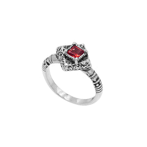 Sterling Silver Balinese Diamond Shape Ring With Garnet Quartz For Wholesale