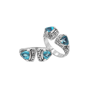Sterling Silver Balinese Open Ring With Blue Topaz Quartz For Wholesale